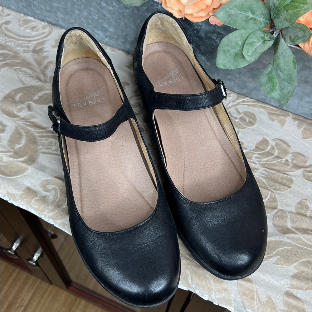Dansko Black Leather Mary Jane Flats with Buckle - Picture 2 of 8
